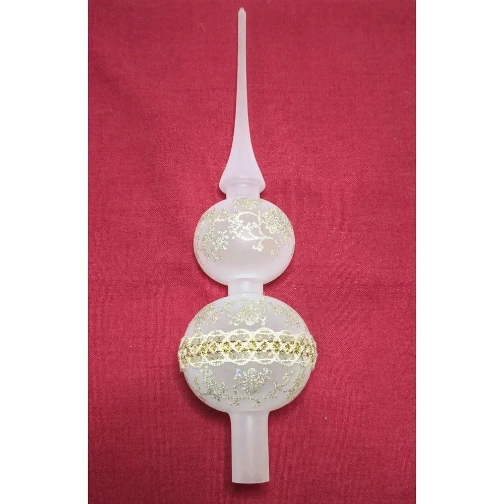 Vintage Christmas By Krebs Tree Topper Finial Frosted & Gold Glitter Filigree13